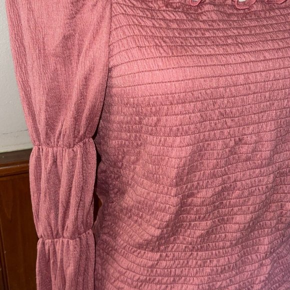 NWT Rewash Ruffled Solid Long Sleeve Square Neck Blouse Evening Top Pink XL - Picture 2 of 6